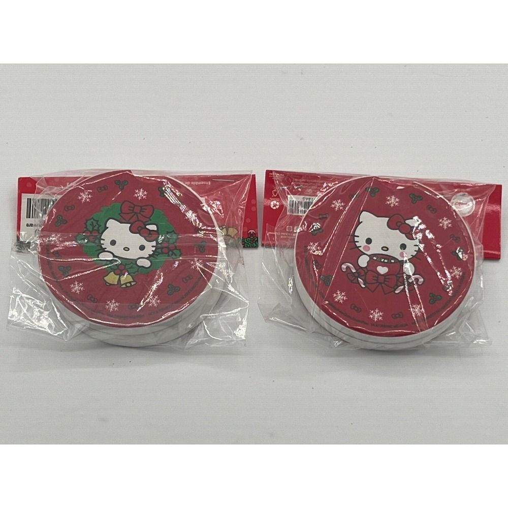 Hello‎ Kitty Christmas Ceramic Car Coasters Set of 2 Coasters Hobby Lobby